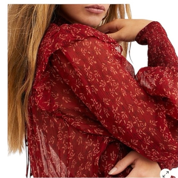 Free People Roma Blouse in Berry Combo - Size Large - Picture 3 of 11